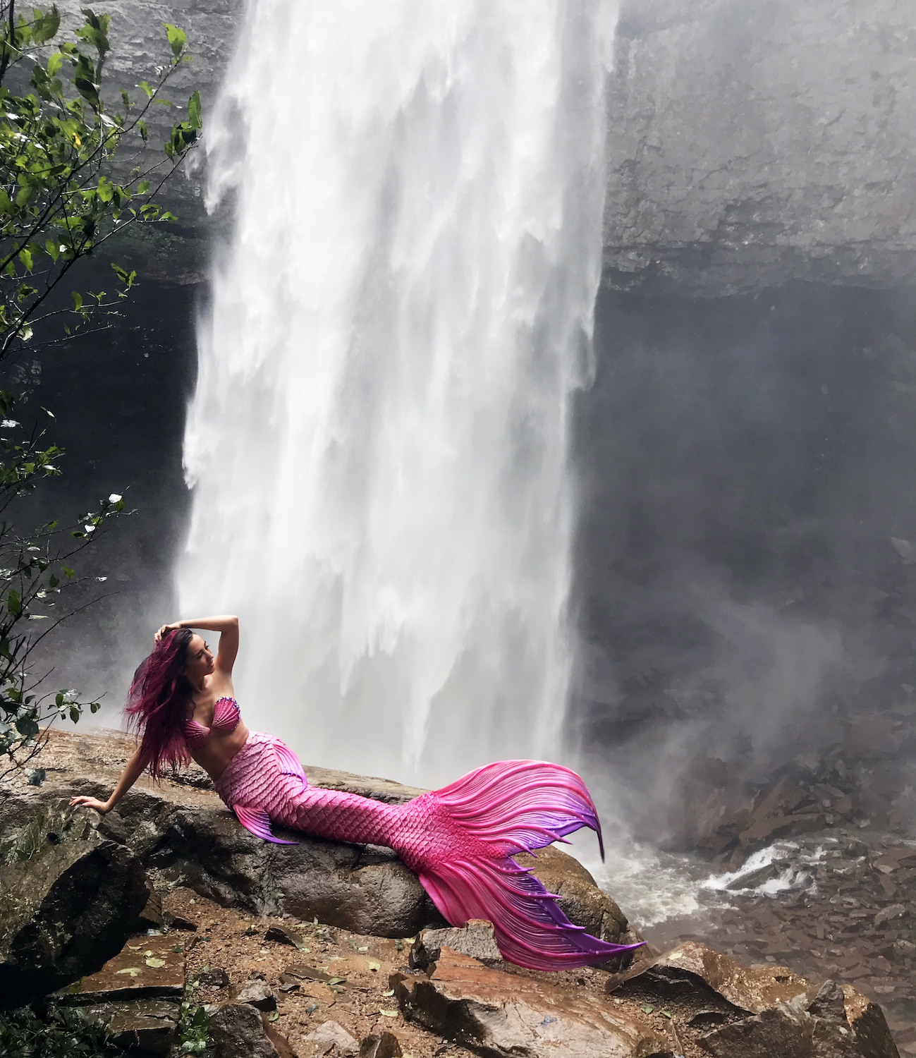 mermaid on the side model pose waterfall