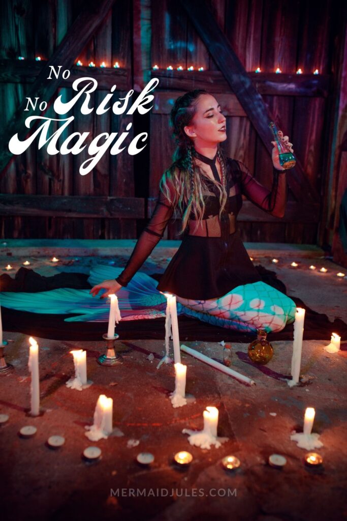 "No Risk, No Magic" quote. Magic Captions for mermaids and sirens