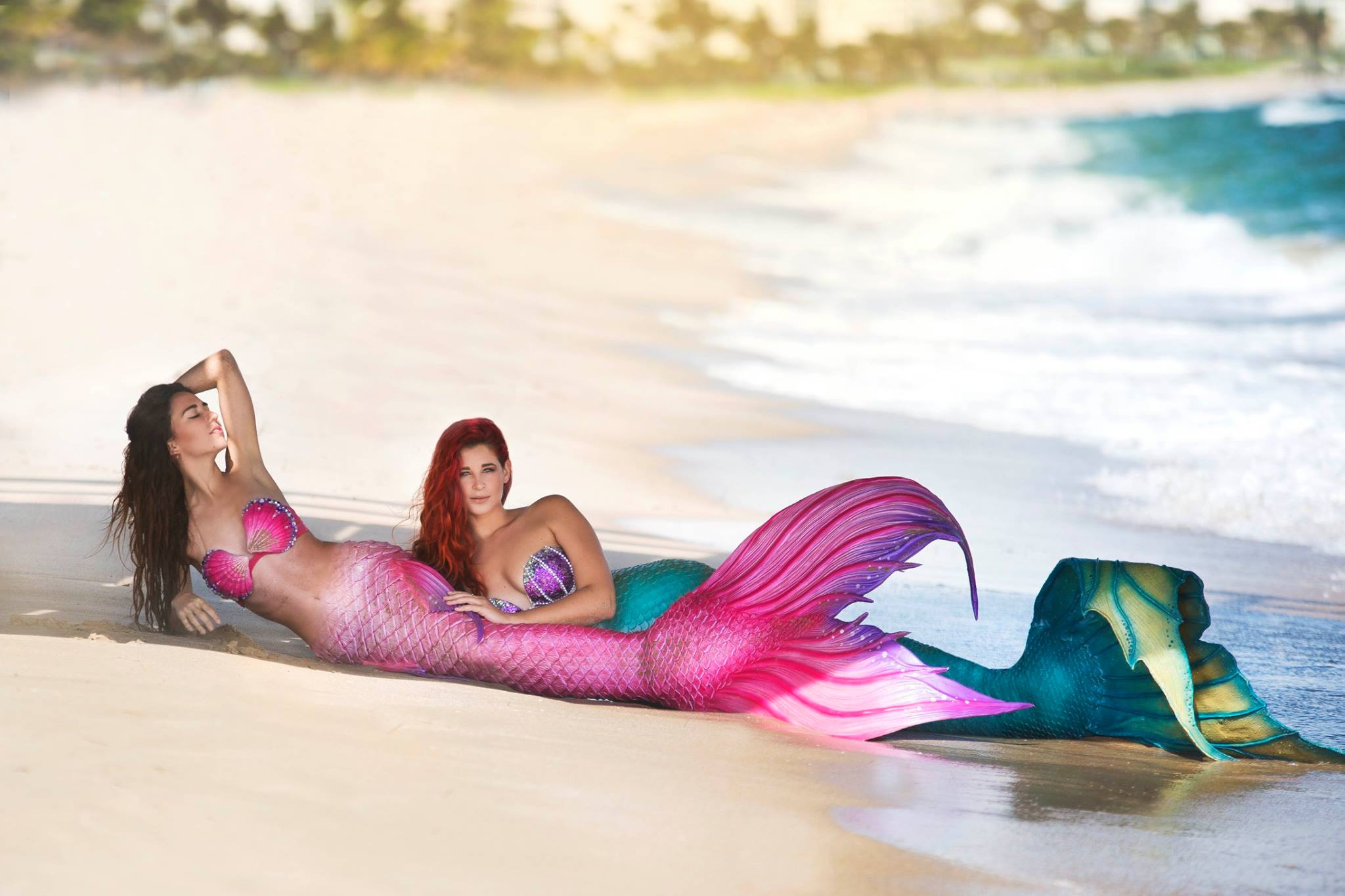 mermaid models pose friend tail photography