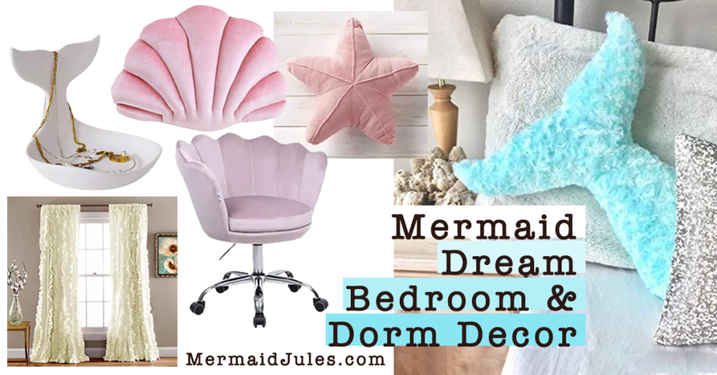 Mermaid Bedroom & Dream Dorm Decor idea list, featuring nautical home goods from Amazon