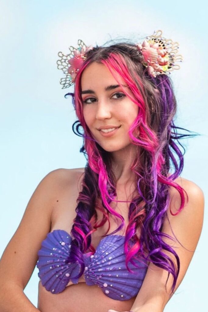 Wild Pink And Purple Mermaid Hair in space buns!