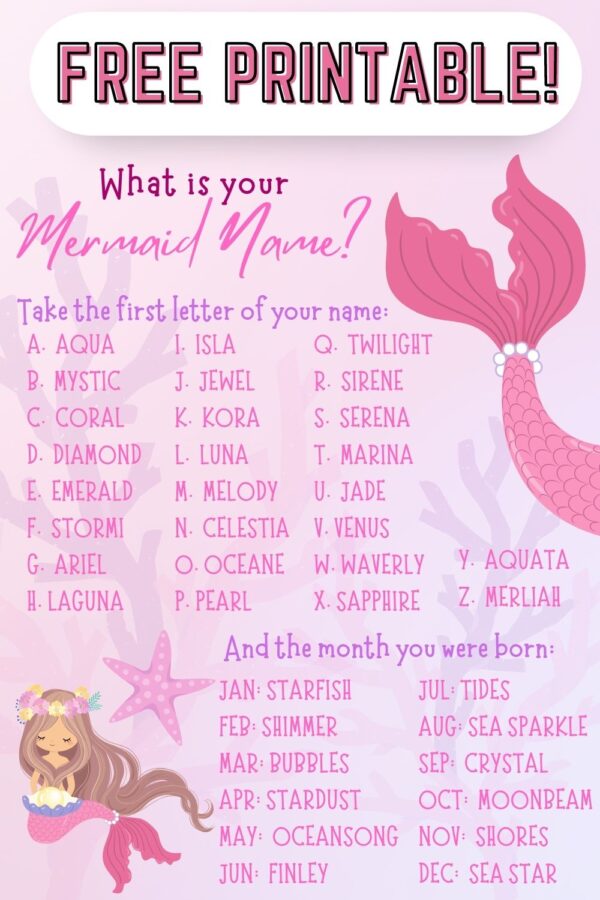 What is your Mermaid Name? + FREE Printable Party Game