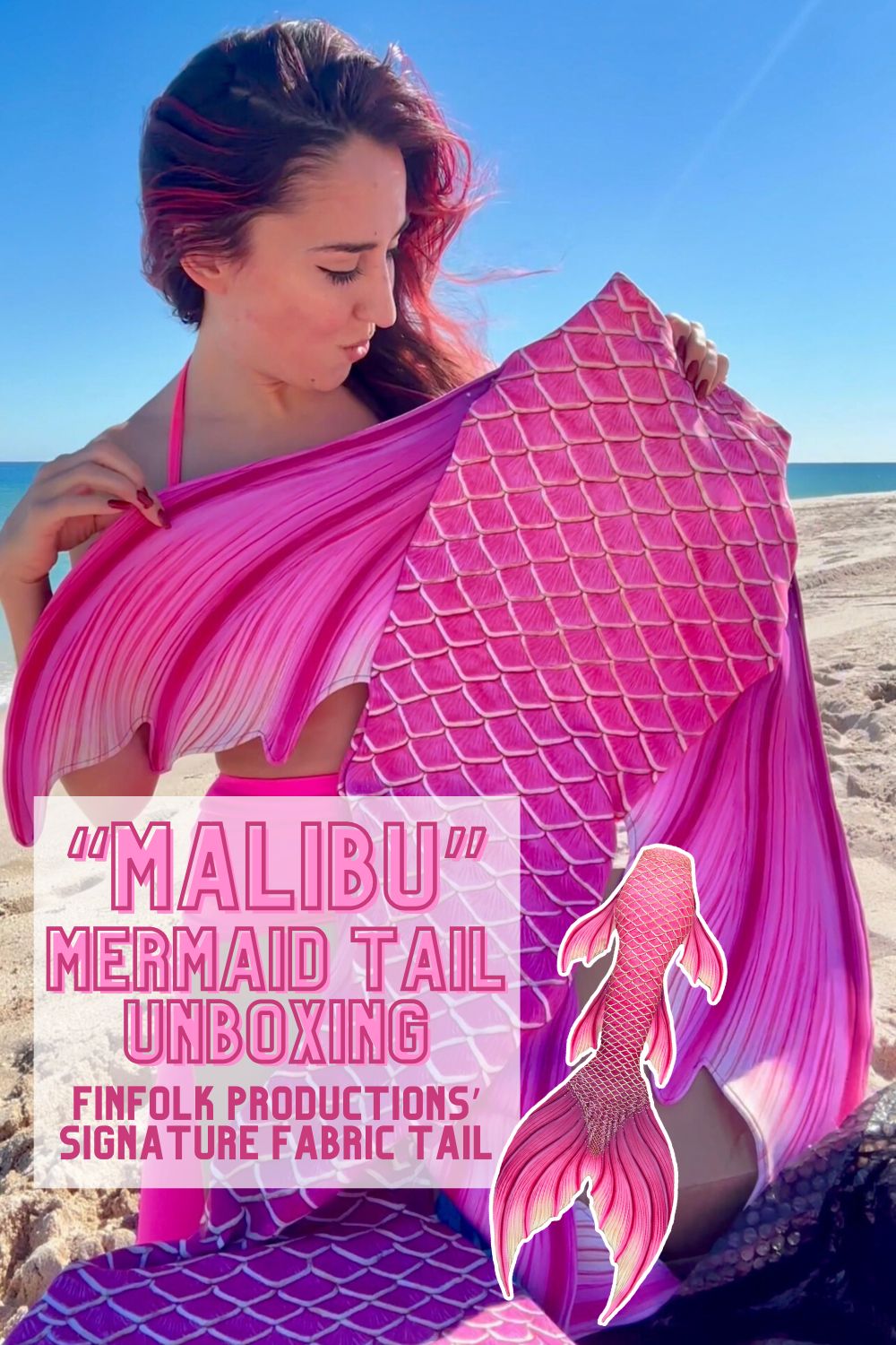 Malibu Mermaid Tail Unboxing: Finfolk Productions, Ambassador Mermaid Jules, unboxes a pink fabric mermaid tail.