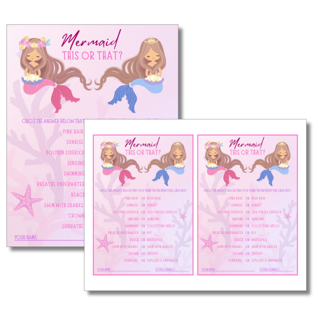 Mermaid This or That Printable Party Game Activity