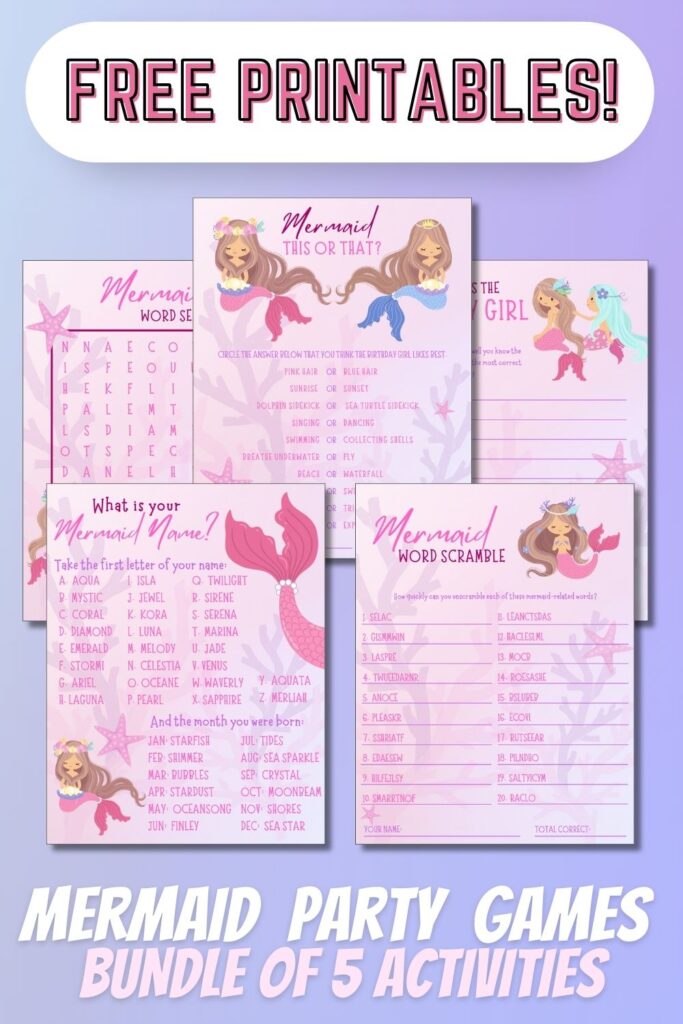 Free printable mermaid party games bundle FREE Printable Mermaid Party Games - Bundle of 5 activities