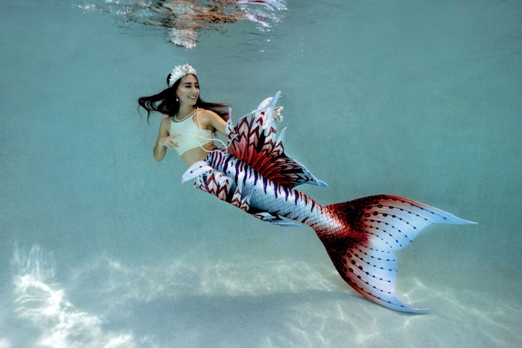 Mermaid Jules models "The Lionfish" - a realistic fabric Mermaid Tail by Finfolk Productions